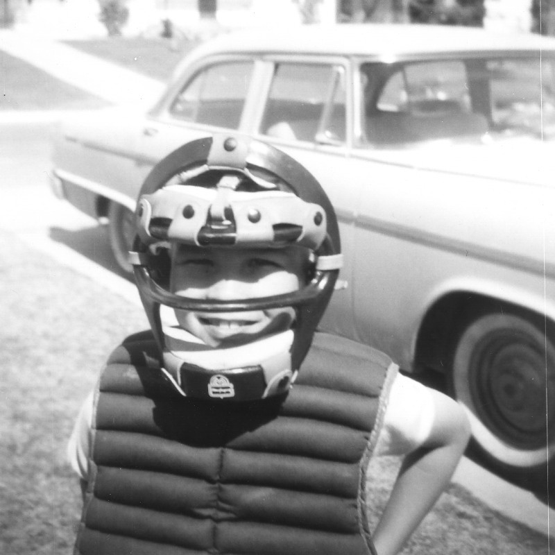 Untitled-9.jpg - I'll guess 1958 as I was about 6 years old when I first aspired to be a baseball catcher.  I won the door prize one night at the local pro farm team game, I think they were called the Bakersfield Dodgers and associate with the then L.A. Dodgers.  The door prize was a gift certificate at the local sports equipment shop and was enough for me to get this complete baseball catchers outfit (kneepads and catchers mit not shown)..